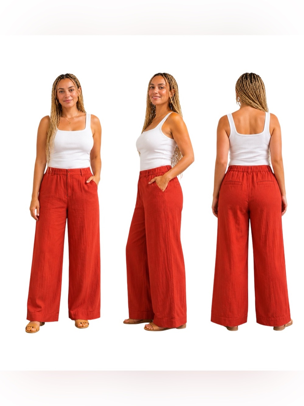 Free People Rust Red Wide-Leg Elastic Waist Pants